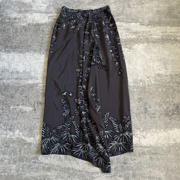 Georgiou Studio Skirt Womens 10 100% Silk Maxi Wrap Vintage Floral Gray Long - Picture 1 of 5